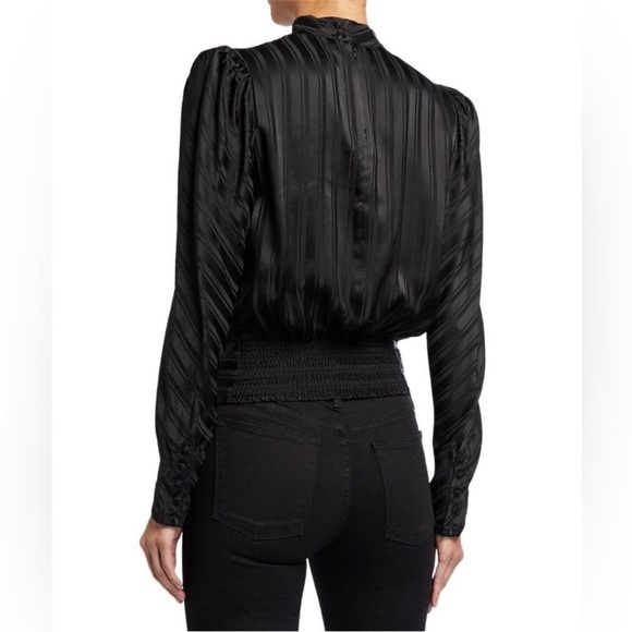 Frame Black Silk Jacquard Keyhole Puff Sleeve Blouse - Picture 4 of 7